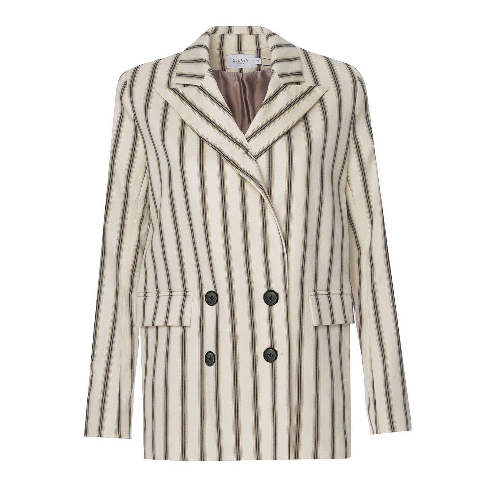 DOUBLE-BREASTED BLAZER Striped beige jacket Women Peak lapel | Etsy