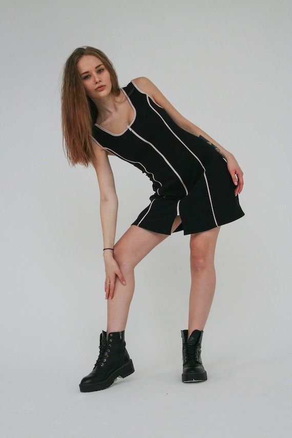 Tennis black dress Mini sport dress Vintage dress