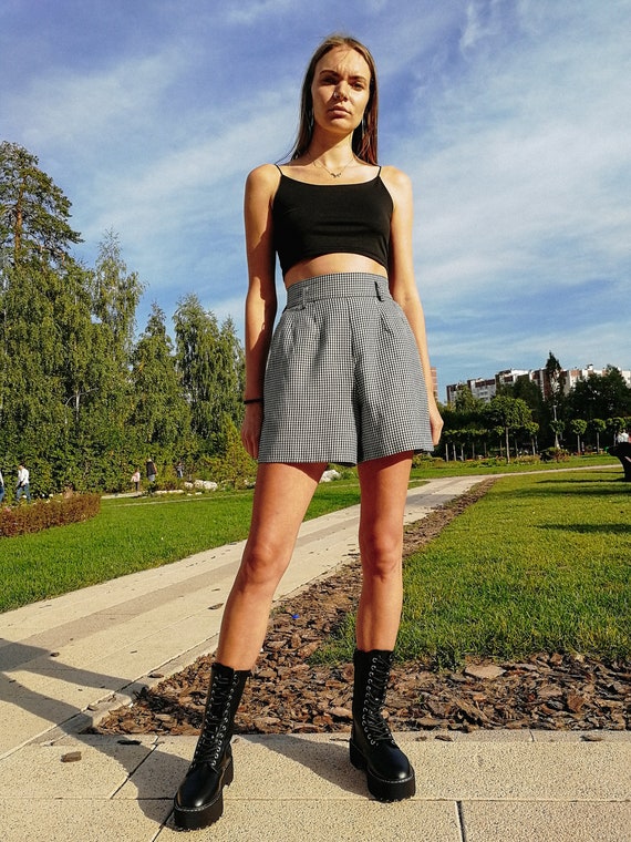 Women bermuda shorts Vintage houndstooth shorts Hi
