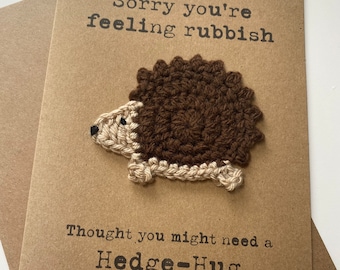 Thinking Of You Card - Kraft Card - Get Well Card - Crochet Card - Hedgehog - Hedgehug - Missing You - Lockdown - Friends Family