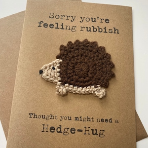 Thinking Of You Card Kraft Card Get Well Card Crochet Card Hedgehog Hedgehug Missing You Lockdown Friends Family image 1