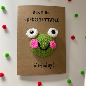 Birthday Card - Crochet Card - Kraft Card - Frog - Have an UNFROGETTABLE Birthday - Friend His Hers Childrens Novelty - Personalised