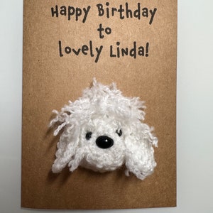 Birthday Card - Crochet Card - Kraft Card - Dog Cavapoo Cavachon Cockerpoo Poodle Bichon - Happy Birthday - Name Age Personalised