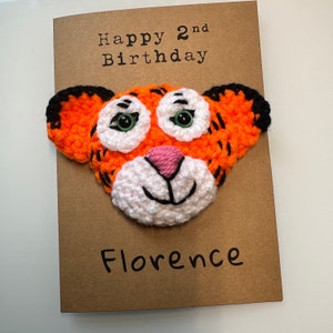 Tarjeta de cumpleaños - Tarjeta de crochet - Tarjeta Kraft - Tigre - Feliz cumpleaños - Personalizada - Nombre Edad - Retro Niños Niños Niñas