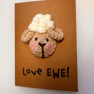 Anniversary - Valentines - Love You - Crochet - Kraft Card - Sheep - Love EWE - Personalised - Boyfriend Girlfriend Wife Husband Partner
