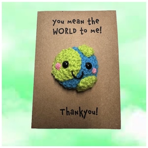 Tarjeta de agradecimiento - Tarjeta Kraft tejida a crochet - Planeta Tierra - Significas el MUNDO para mí Gracias - Mejor amigo - Novia Novio - Amor