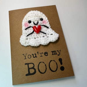 Tarjeta de aniversario - Tarjeta de San Valentín - Novia Novio Esposo Esposa - Tarjeta de crochet - Tarjeta Kraft - Tarjeta fantasma - ¡Eres mi BOO!