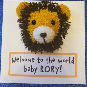 Carte Lion - Carte au crochet - Kraft - Nouveau bébé - Bienvenue dans le monde - Naissance - Baby shower - Prénom personnalisé