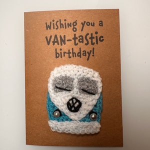 Verjaardagskaart - Gehaakte kaart - Kraftkaart - VW Camper - Wishing You A Vantastic Birthday - Camper - Nieuwigheid