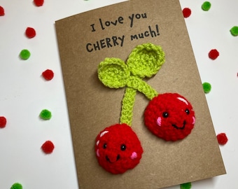 Crochet Cherries Anniversary Card: I Love You Gift Cherry Lover celebration card