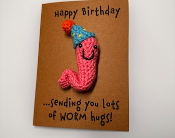 Carte d'anniversaire - carte au crochet - carte Kraft - ver - joyeux anniversaire envoi de câlins au ver - jolie nouveauté drôle - ami famille enfants
