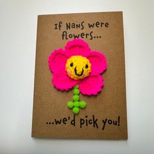 Tarjeta de cumpleaños para la abuela - Tarjeta de crochet - Kraft - Flor - Rosa - Feliz Día de la Madre - Si las abuelas fueran flores, te elegiríamos - Nan Nana Abuela Abuela