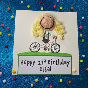 Tarjeta de cumpleaños grande - Tarjeta ilustrada a mano de ganchillo - Tarjeta de nombre personalizada - Caricatura de dibujos animados - Niños Niños Niños Niñas Su Amigo