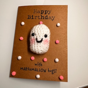 Geburtstagskarte - Häkelkarte - Kraft Karte - Marshmallow Hugs - Happy Birthday! - Bester Freund Kinder Mädchen Jungen Seine Hers - Personalisiert