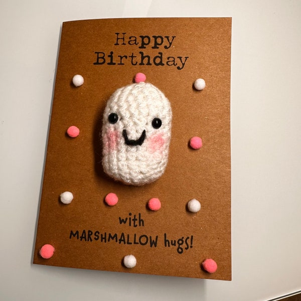 Birthday Card - Crochet Card - Kraft Card -  Marshmallow Hugs - Happy Birthday! - Best Friend Childrens Girls Boys His Hers - Personalised