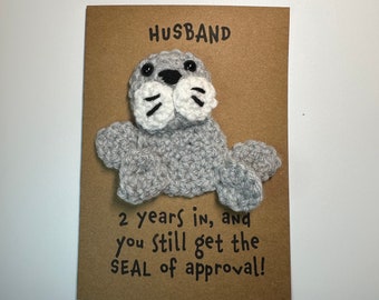 Anniversary Card - Crochet - Kraft - Seal Of Approval - Happy Anniversary! - Personalised - Funny Novelty Husband Wife Boyfriend Girlfriend