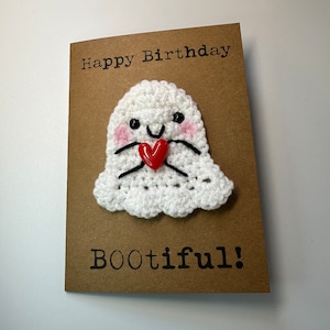 Cartão de aniversário - Cartão de crochê - Kraft - Fantasma - Feliz aniversário BOOtiful - Linda - Melhor amiga - Parceiro Marido Esposa Namorado Namorada