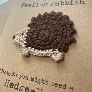 Thinking Of You Card Kraft Card Get Well Card Crochet Card Hedgehog Hedgehug Missing You Lockdown Friends Family image 3