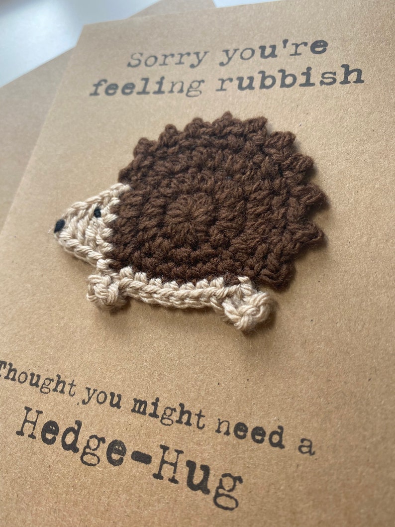 Thinking Of You Card Kraft Card Get Well Card Crochet Card Hedgehog Hedgehug Missing You Lockdown Friends Family image 3