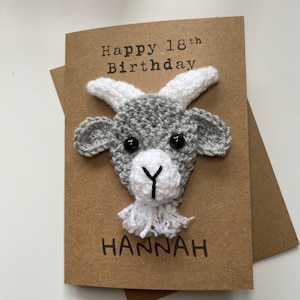 Verjaardagskaart - gehaakte kaart - kraftkaart - geit - Happy Birthday - leeftijd verjaardag - mijlpaal - boerderijdieren - nieuwigheid - gepersonaliseerd