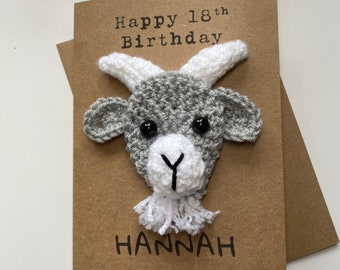 Crochet Goat Birthday Card - Personalized Farm Animal Card