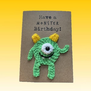 Tarjeta de cumpleaños - Tarjeta de crochet - Tarjeta Kraft - Monstruo adorable - ¡Feliz cumpleaños! - Cumpleaños infantil - Personalizada