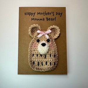 Carte fête des mères - carte au crochet - carte Kraft - ours - bonne fête des mères maman ours - maman maman maman maman - merci maman - jolie nouveauté