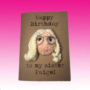 Tarjeta de cumpleaños - Tarjeta de crochet - Tarjeta Kraft - Tarjeta de nombre personalizada - Tarjeta de caricatura personalizada