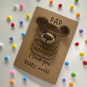 Tarjeta de cumpleaños para papá - Tarjeta de crochet - Tarjeta Kraft - Oso lindo - Papá, te amo mucho, osito - Papá, papá, papá - Gracias papá