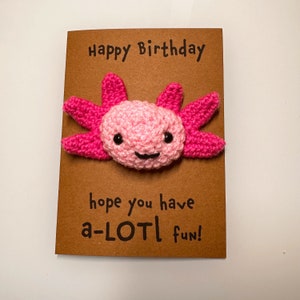 Biglietto di compleanno - Biglietto all'uncinetto - Biglietto Kraft - Spero che ti diverta un sacco! - Buon compleanno! Axolotl - Lui Lei Amico Famiglia Bambini Ragazzo Ragazza