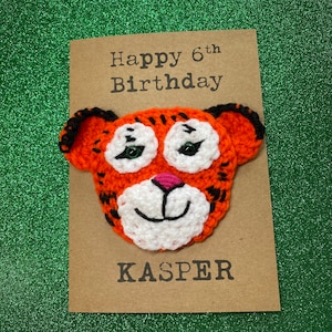 Tarjeta de cumpleaños - Tarjeta de crochet - Tarjeta Kraft - Tigre - Feliz cumpleaños - Personalizada - Nombre Edad - Retro Niños Niños Niñas