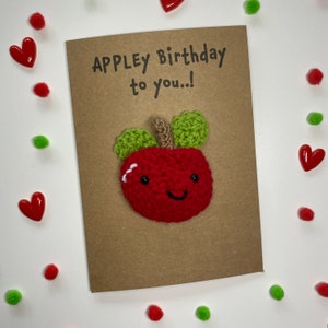 Biglietto di compleanno - Biglietto all'uncinetto - Biglietto Kraft - Mela - APPLEy Compleanno a te - Buon compleanno - Migliore amico - Bambini - Il suo compleanno
