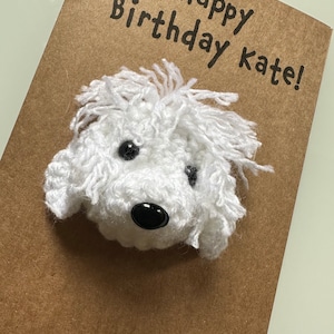 Geburtstagskarte - Häkelkarte - Kraft Karte - Hund Cavapoo Cavachon Cockerpoo Pudel Bichon - Happy Birthday - Name Alter Personalisiert