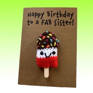 Tarjeta de cumpleaños de relación - Crochet - Kraft - Fab Lolly Ice Cream - ¡Feliz cumpleaños a un FAB! - Hermana Hermano Hija Hijo Primo Tía Personal