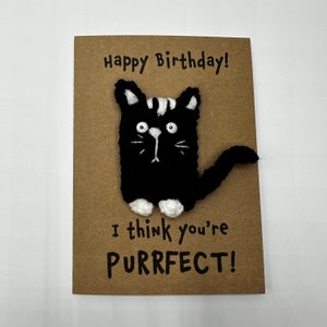 Tarjeta de cumpleaños - Crochet - Kraft - Gato negro - ¡Feliz cumpleaños! ¡Creo que eres purrfecto! - Novio Novia Esposo Esposa Amante de los gatos Novedad