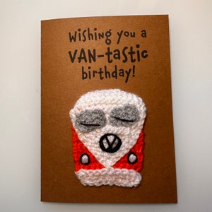 Tarjeta de cumpleaños - Tarjeta de crochet - Tarjeta Kraft - VW Camper Van - Te deseo un fantástico cumpleaños - Autocaravana - Novedad