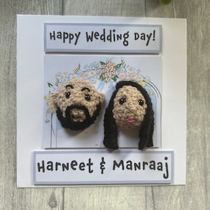 Grande carte de mariage - carte au crochet - carte de visite personnalisée - caricature de dessin animé - joyeux jour de mariage mari femme