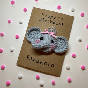Tarjeta de cumpleaños - Tarjeta de crochet - Tarjeta Kraft - Elefante - Nombre personalizado Edad - ¡Feliz cumpleaños! - 1º 2º 3º 18º 21º 30º 40º 50º 60º