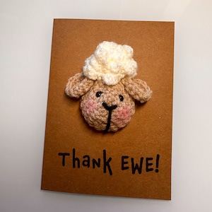 Tarjeta de agradecimiento - Tarjeta de crochet - Tarjeta Kraft - Oveja - ¡Gracias, Oveja! - Tarjeta divertida y novedosa de animales - Personalizada - Maestro/a - Amigo/a - Gracias