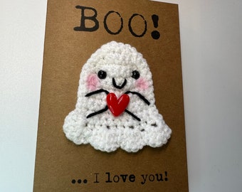 Crochet Ghost Anniversary Card: Boo I Love You Ghost Lover celebration gift Halloween