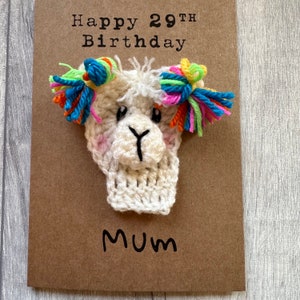 Tarjeta de cumpleaños - Tarjeta de crochet - Tarjeta Kraft - Llama - Feliz cumpleaños - Nombre y edad - Personalizada - Arcoíris - Linda - Infantil