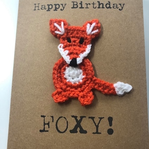 Carte d'anniversaire - carte au crochet - carte Kraft - renard - Foxy - joyeux anniversaire Foxy ! - Anniversaire d'une amie - Son anniversaire - Amoureux des animaux
