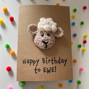 Carte d'anniversaire - carte au crochet - carte Kraft - mouton - joyeux anniversaire à brebis ! - Carte fantaisie animaux amusante - Personnalisée - Enfants - Ami