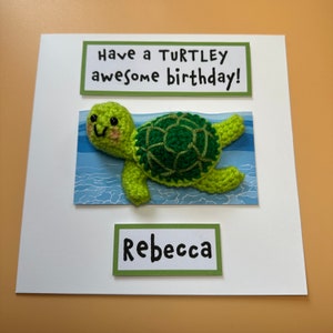 Cartão de Aniversário - Cartão de Crochê - Kraft - Tartaruga - Espero que seu Aniversário Seja Tartaruga Incrível! Cartão para Meninas e Meninos Animal do Oceano - Idade Nome Personalizado