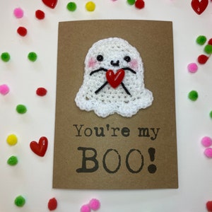 Tarjeta de aniversario - Tarjeta de San Valentín - Novia, novio, esposo, esposa, pareja - Tarjeta de crochet - Tarjeta Kraft - Tarjeta fantasma - ¡Eres mi BOO!