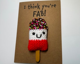 Love Teacher Friend Anniversary Card - Crochet - Kraft - Fab Lolly Ice Cream - I Think You’re Fab! - Friend His Hers Partner Husband Wife