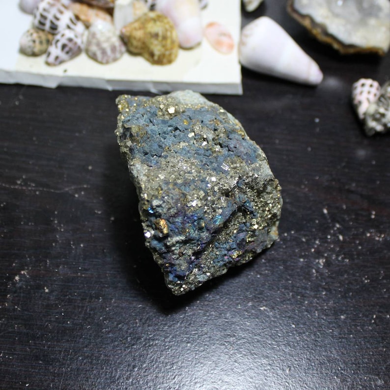 Natural pyrite specimen with rare blue colour