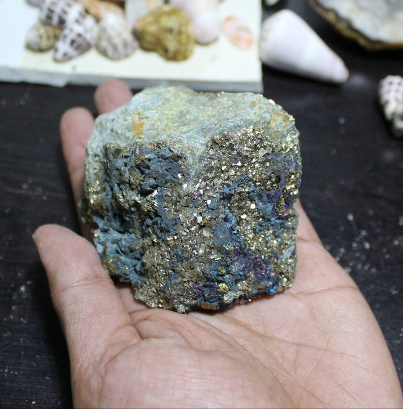 Natural pyrite specimen with rare blue colour