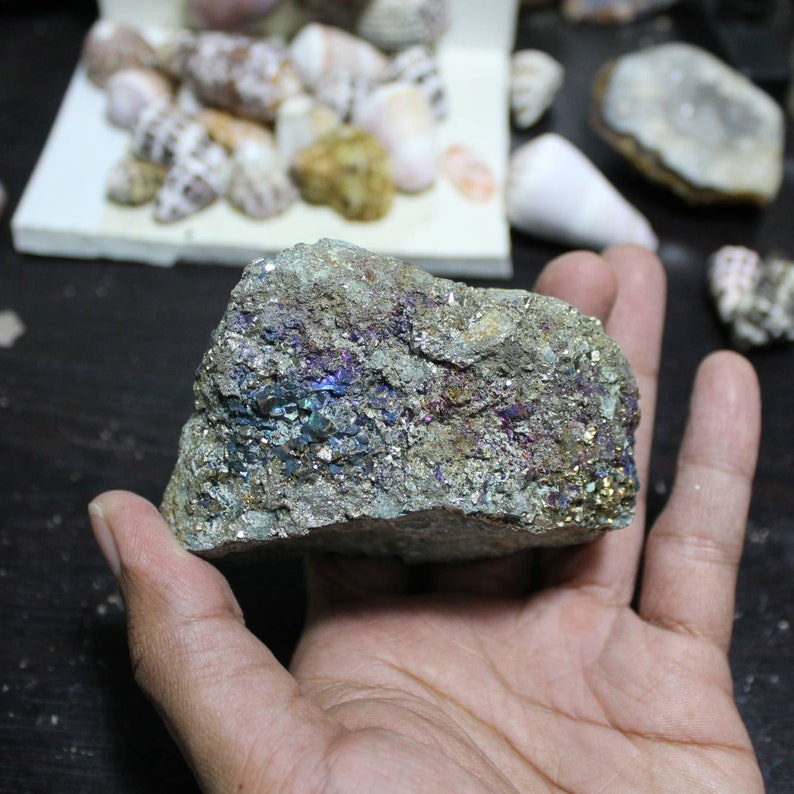 Natural pyrite specimen with rare blue colour