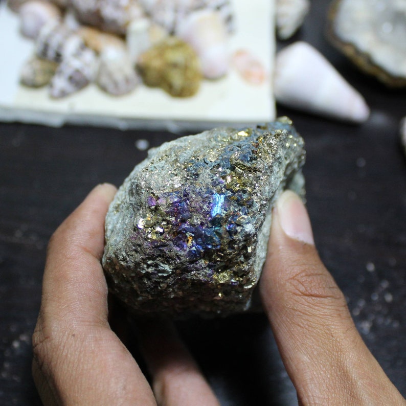 Natural pyrite specimen with rare blue colour